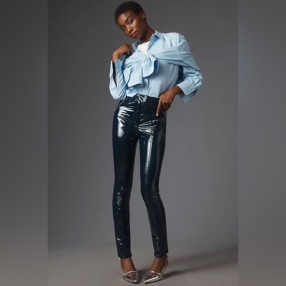 NWT Anthropologie Maeve Navy Faux Leather Skinny Leggings sz 0P